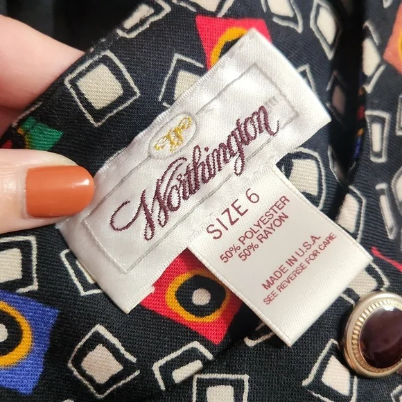 RARE!! Vintage 80's Funky Print Matching Midi Maxi Skirt & Button Up Blouse Set - Picture 5 of 17